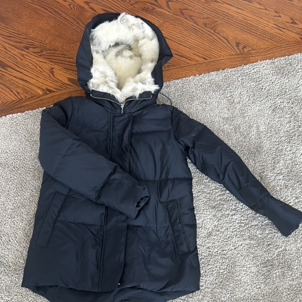 Kids Black Puffer Jacket with Faux Fur Hood